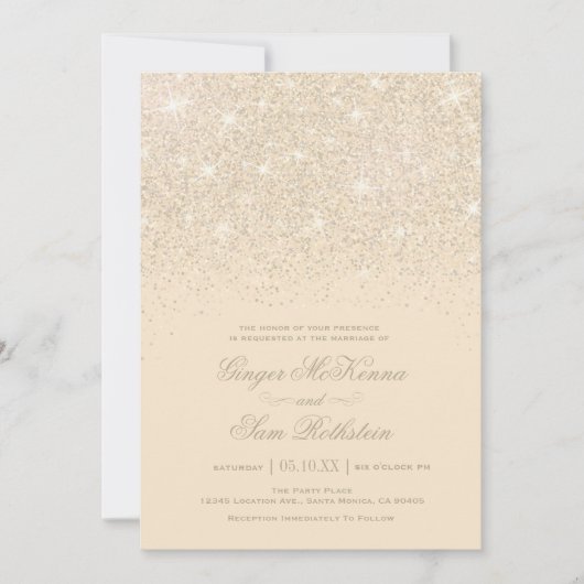 Champagne Glitter Wedding Invitations Kaart (Voorkant)