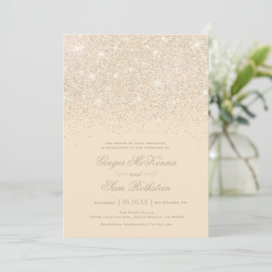 Champagne Glitter Wedding Invitations Kaart (Staand voorkant)
