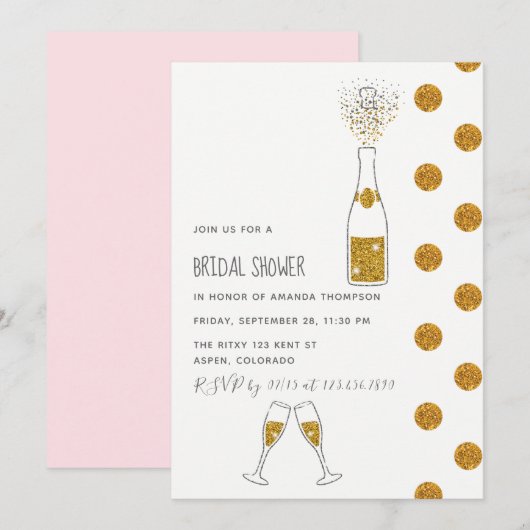 Champagne glittersparels Bruidsuitnodiging Kaart (Voorkant / Achterkant)