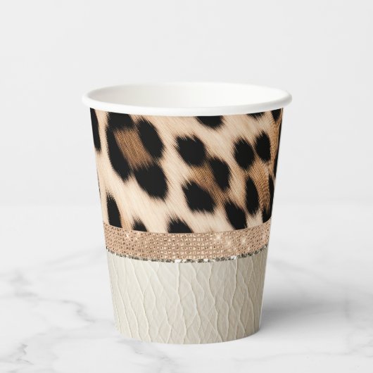 Champagne Glitz Cream Leopard Papieren Bekers (Achterkant)