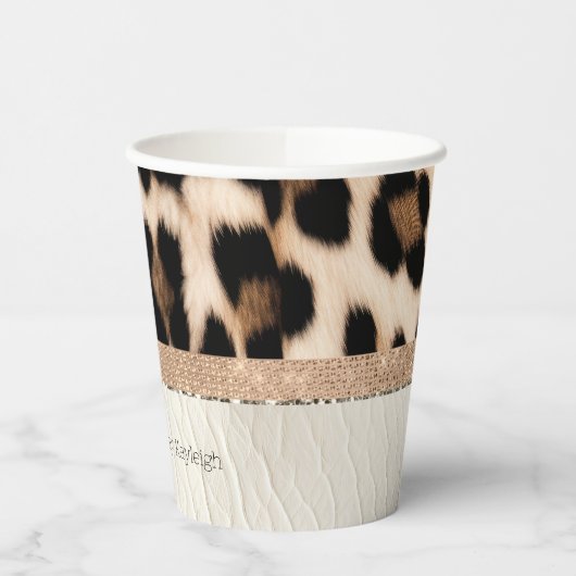 Champagne Glitz Cream Leopard Papieren Bekers (Links)