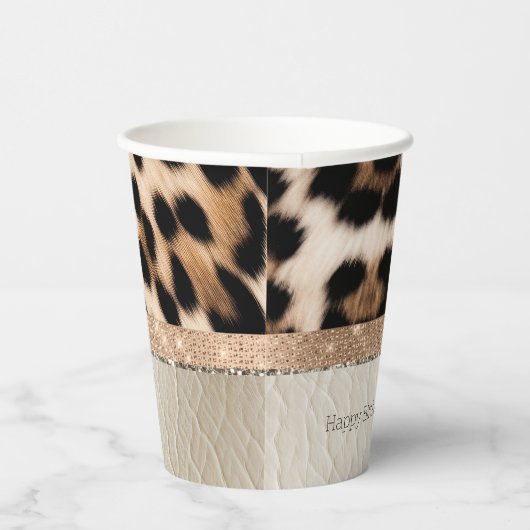 Champagne Glitz Cream Leopard Papieren Bekers (Rechts)