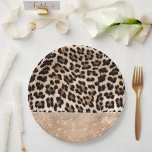 Champagne Glitz Cream Leopard Papieren Bordje