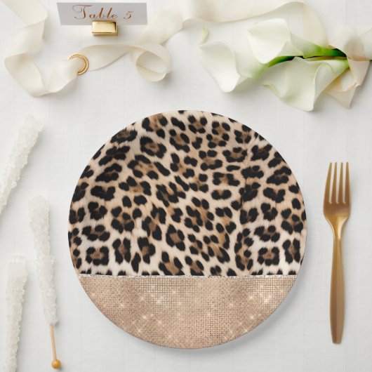 Champagne Glitz Cream Leopard Papieren Bordje (Huwelijk)