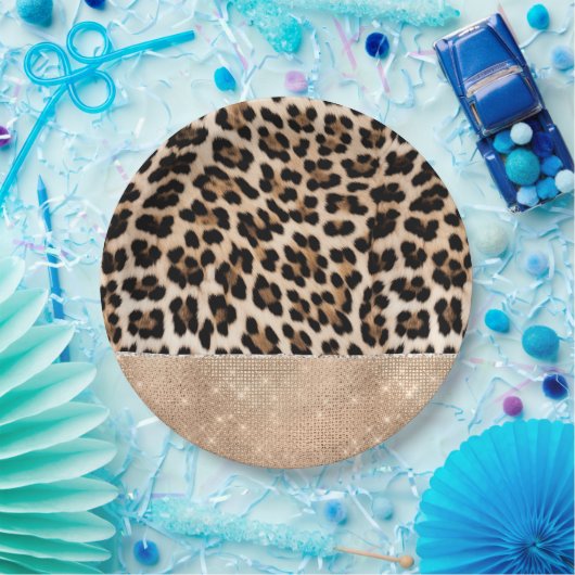 Champagne Glitz Cream Leopard Papieren Bordje (Feest)