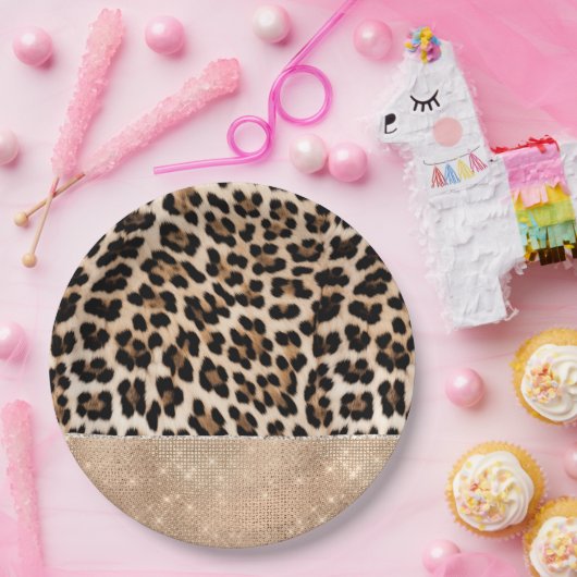Champagne Glitz Cream Leopard Papieren Bordje (Feest)
