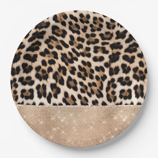 Champagne Glitz Cream Leopard Papieren Bordje (Voorkant)