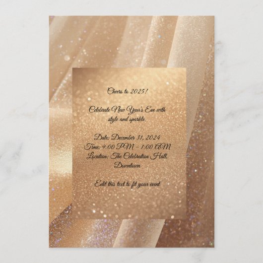 Champagne Glow New Year 2025 Invitation – Editable Kaart (Voorkant)