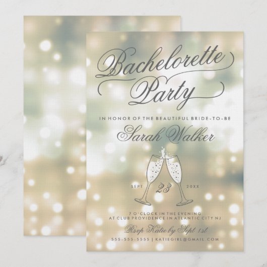 Champagne Glow vrijgezellenfeest uitnodiging (Voorkant / Achterkant)
