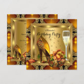 Champagne Gold Amber Heels Elegant Birthday Party Kaart (Voorkant / Achterkant)