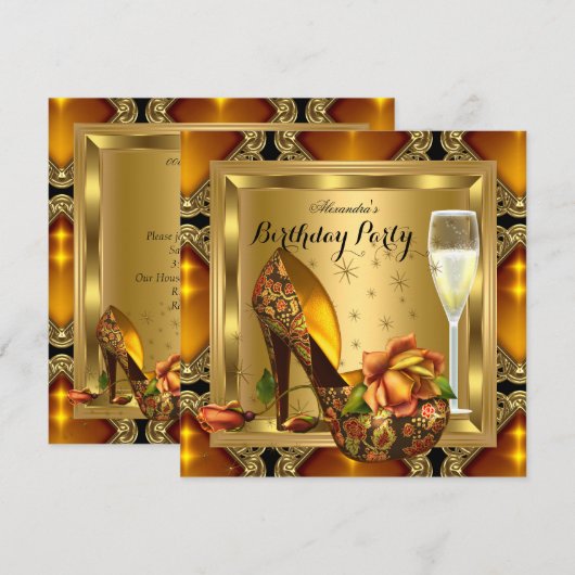 Champagne Gold Amber Heels Elegant Birthday Party Kaart (Voorkant / Achterkant)