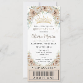Champagne Gold Beige Bloemen Quinceañera VIP Ticke Kaart