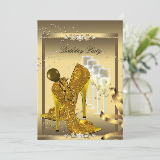 Champagne Gold Birthday Party Kaart (Staand voorkant)