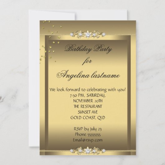 Champagne Gold Birthday Party Kaart (Achterkant)