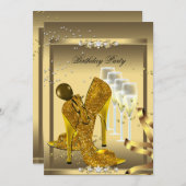 Champagne Gold Birthday Party Kaart (Voorkant / Achterkant)