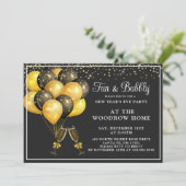 Champagne Gold Black Balloons Nieuwjaar Kaart (Staand voorkant)