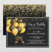 Champagne Gold Black Balloons Nieuwjaar Kaart (Voorkant / Achterkant)