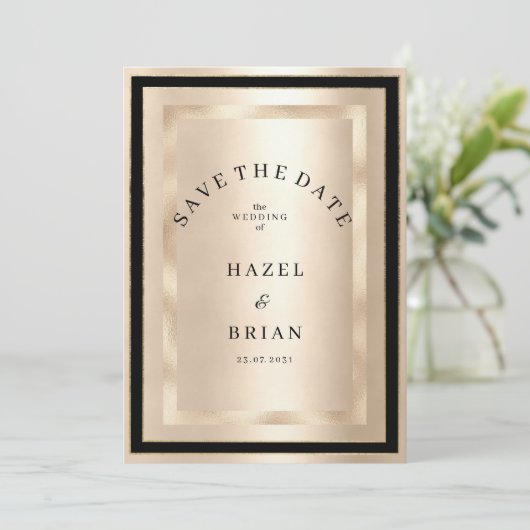Champagne Gold Black Glamour Luxury Save the Date Kaart (Staand voorkant)