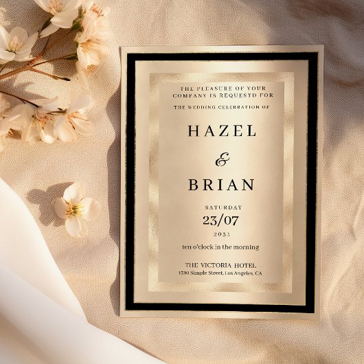 Champagne Gold Black Glamour Luxury Wedding Kaart