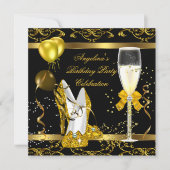 Champagne Gold Black Glitter Heels Birthday Party Kaart (Voorkant)