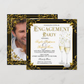 Champagne Gold Black White Engagement Kaart (Voorkant / Achterkant)