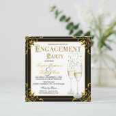 Champagne Gold Black White Engagement Kaart (Staand voorkant)