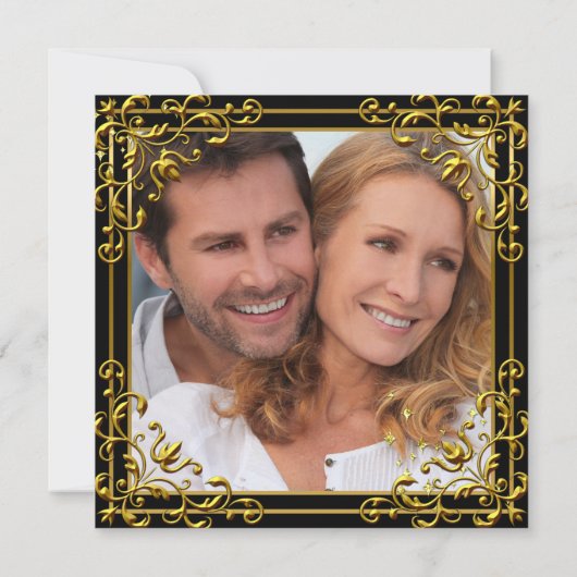 Champagne Gold Black White Engagement Kaart (Achterkant)