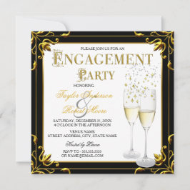 Champagne Gold Black White Engagement Kaart