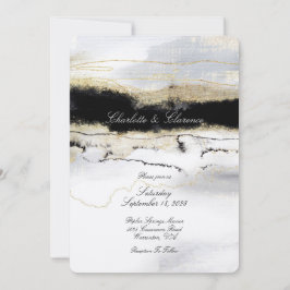 Champagne Gold Black White Waterverf Wedding Kaart