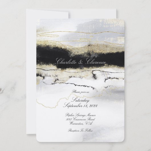 Champagne Gold Black White Waterverf Wedding Kaart (Voorkant)