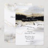Champagne Gold Black White Waterverf Wedding Kaart (Voorkant / Achterkant)