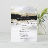 Champagne Gold Black White Waterverf Wedding Kaart (Staand voorkant)