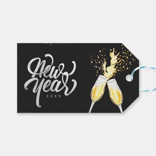 Champagne Gold Black Wine Glass Confetti Modern Cadeaulabel (Voorkant (Horizontaal))