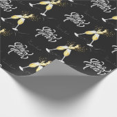 Champagne Gold Black Wine Glass Confetti Modern Cadeaupapier (Hoek)