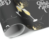 Champagne Gold Black Wine Glass Confetti Modern Cadeaupapier (Rol Hoek)