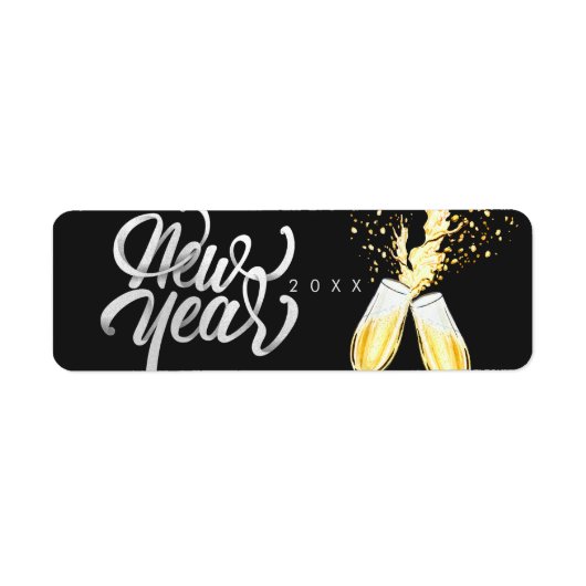 Champagne Gold Black Wine Glass Confetti Modern Etiket (Voorkant)