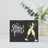 Champagne Gold Black Wine Glass Confetti Modern Feestdagenkaart (Staand voorkant)