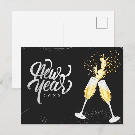 Champagne Gold Black Wine Glass Confetti Modern Feestdagenkaart (Voorkant / Achterkant)