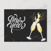 Champagne Gold Black Wine Glass Confetti Modern Feestdagenkaart (Voorkant)