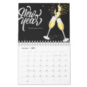 Champagne Gold Black Wine Glass Confetti Modern Kalender (Jan 2027)