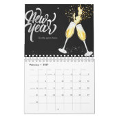 Champagne Gold Black Wine Glass Confetti Modern Kalender (Feb 2027)