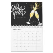 Champagne Gold Black Wine Glass Confetti Modern Kalender (Mar 2027)