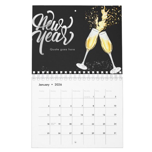 Champagne Gold Black Wine Glass Confetti Modern Kalender (Jan 2026)