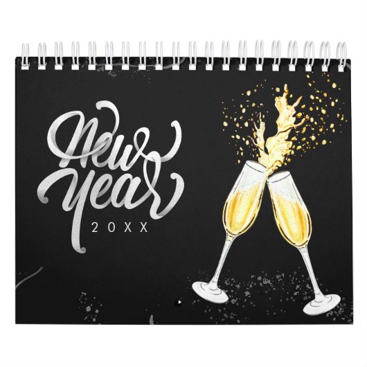 Champagne Gold Black Wine Glass Confetti Modern Kalender (Hoes)