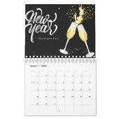 Champagne Gold Black Wine Glass Confetti Modern Kalender (Mar 2026)