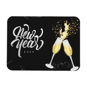 Champagne Gold Black Wine Glass Confetti Modern Magneet