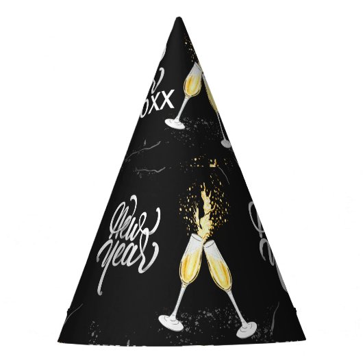 Champagne Gold Black Wine Glass Confetti Modern Pa Feesthoedjes (Voorkant)