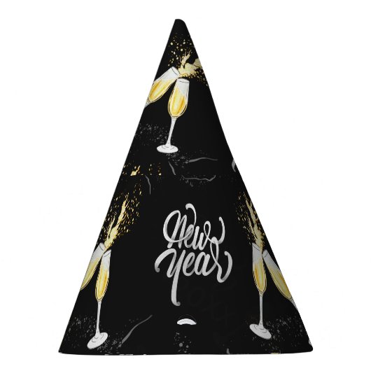 Champagne Gold Black Wine Glass Confetti Modern Pa Feesthoedjes (Rechts)