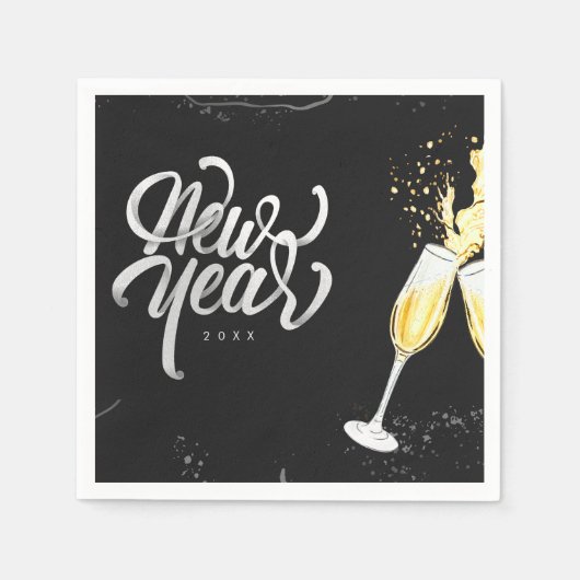 Champagne Gold Black Wine Glass Confetti Modern Servet (Voorkant)