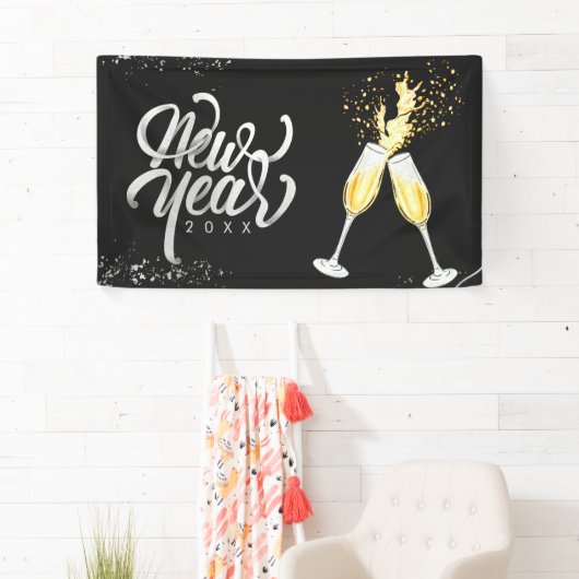Champagne Gold Black Wine Glass Confetti Modern Spandoek (Insitu)